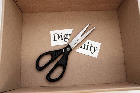 the cut word dignity came in the mail in a box. unpleasant surprise