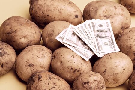 not washed white potatoes put dollars on it. potato selling time