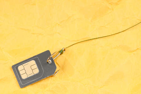 gray SIM card hooked on a fishing line, deceiving mobile operators