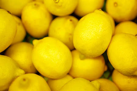 many lemons in one plane lying on top of each other. lemons in the store