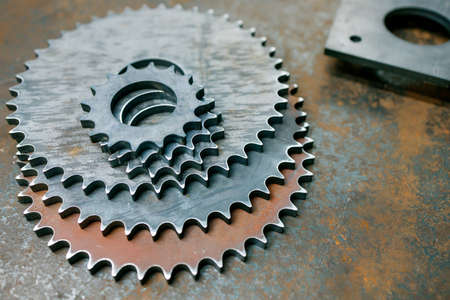 metal gears are on top of each other, rough metal textureの写真素材