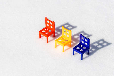 three chairs in the snow, the wait dragged on, winter came. three different