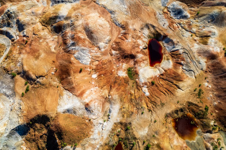 desert area with hills and sands on a quarry. clay quarry, red soil aerial viewの写真素材
