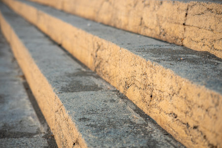 cement steps covered with sand, steps in perspectiveの写真素材