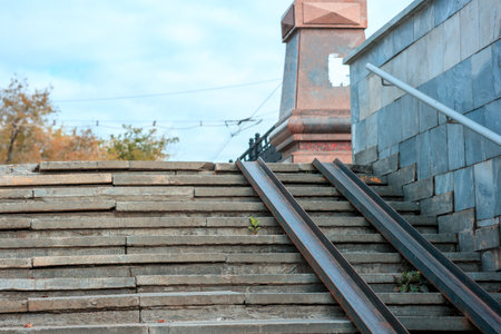 steps leading up from the subway. old steps in the cityの写真素材