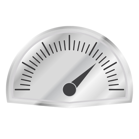 Speedometer or tachometer with arrow on metallic dashboard isolated on white background. Infographic gauge element. Vector icon or sign.のイラスト素材