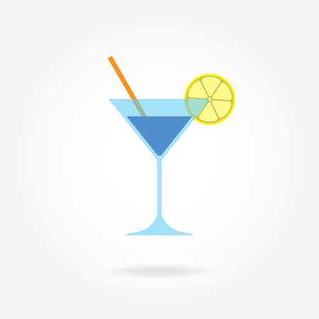 Cocktail icon or sign. Colorful Martini glass with lemon and drinking straw isolated on white backround. Vector illustration.のイラスト素材