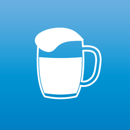 Mug of beer icon or sign. A glass of beer with white foam atop isolated on blue background. Vector illustration.のイラスト素材