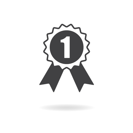 First place ribbon. Medal or Badge with ribbons isolated on white background. Vector illustration.のイラスト素材