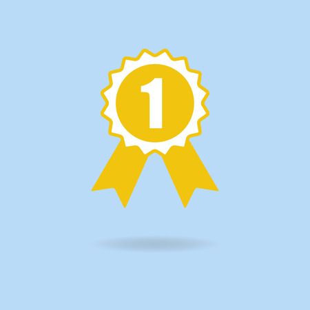 Award ribbon or gold medal icon or sign. First place label. Vector illustration.のイラスト素材