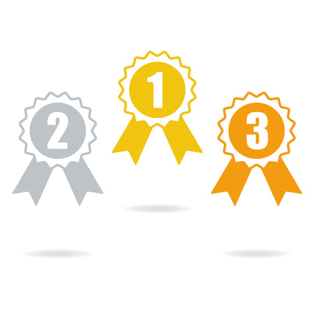 Gold silver and bronze medals or award ribbons set isolated on white background. Vector icon or sign.のイラスト素材