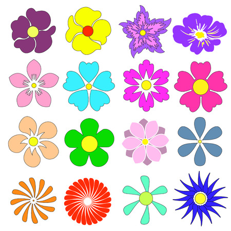 Flowers set with different color designs of spring and summer flowers. Vector Design elements.のイラスト素材