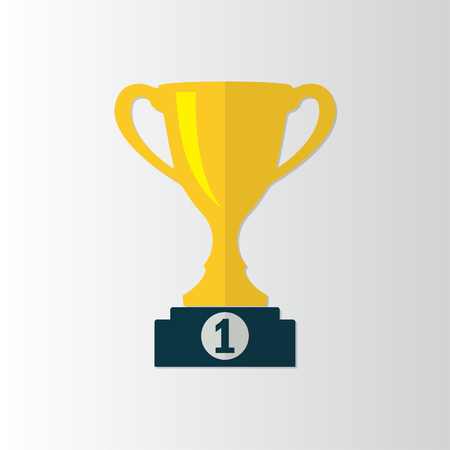 Trophy Cup icon on prize podium. First place award. Champions or winners Infographic element. Vector illustration.のイラスト素材