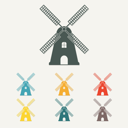 Windmill icon or sign. Mill symbol in flat style. Colorful vector illustration.のイラスト素材