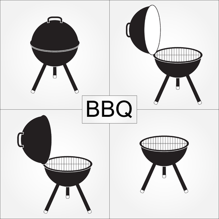 Barbecue grill with cover isolated on white background. BBQ icons set. Vector illustration.のイラスト素材