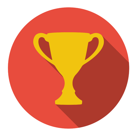 Trophy cup icon on a round red frame. Vector winning champions cup sign. Flat design.のイラスト素材