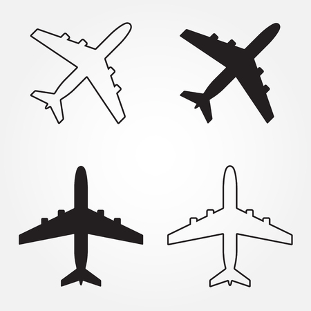 Airplane icons set. Vector aircraft silhouette or sign isolated on white.のイラスト素材