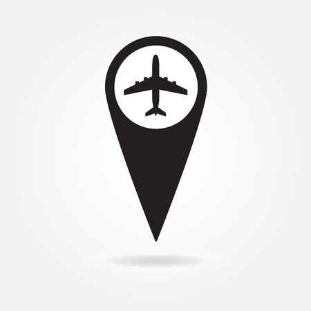 Map pointer with Airplane Icon. Vector aircraft symbol or sign.のイラスト素材