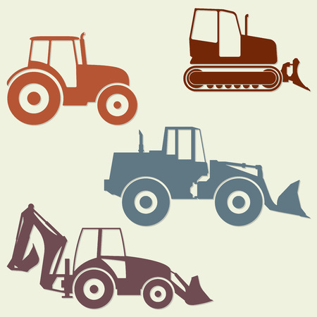 Tractor icon set isolated on white background. Tractor grader, bulldozer silhouette. Vector illustration.のイラスト素材