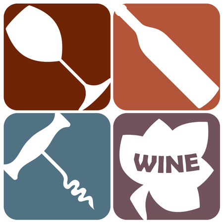 Set of vector flat design wine icons for food and drink.のイラスト素材