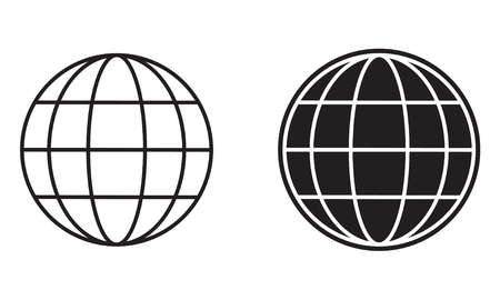 Earth globe icon or sign. Black and white globe symbols. Vector Illustration.のイラスト素材