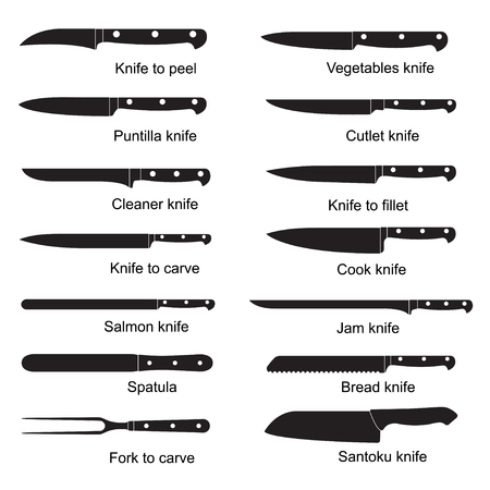 Knifes set or Kitchen knives icons isolated on white background. Vector illustration.のイラスト素材