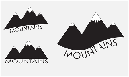 Mountains icon set. Black mountain silhouette isolated on white background. Vector illustration.のイラスト素材