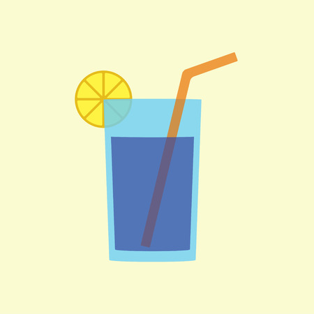 Glass of water or juice with lemon and straw. Flat icon or sign. Vector illustration.のイラスト素材