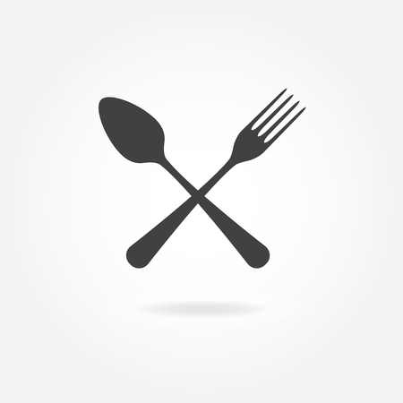 Spoon and fork icon. Vector illustration in flat style.のイラスト素材
