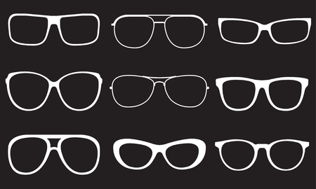 Glasses set. Sunglasses white silhouettes. Vector illustration.のイラスト素材