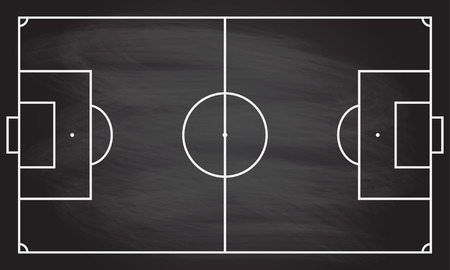 Football or soccer game field isolated on blackboard texture with chalk rubbed background.のイラスト素材