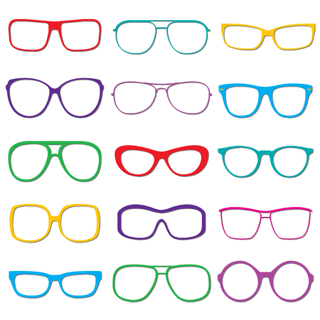 Glasses and sunglasses on white background. Colorful sunglasses silhouettes.のイラスト素材