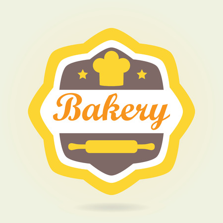 Bakery badge or label in old or vintage style. Design elements with bread symbol isolated on white background. Colorful vector illustration.のイラスト素材