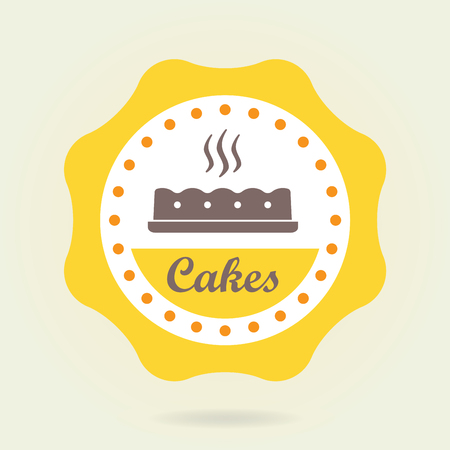 Cakes badge or label. Bakery and pastry design elements isolated on white background. Colorful vector illustration.のイラスト素材