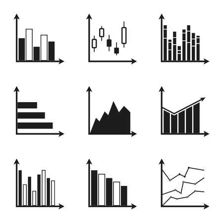 Graphs icon set. Charts for infographics design. Vector illustration isolated on white background.のイラスト素材