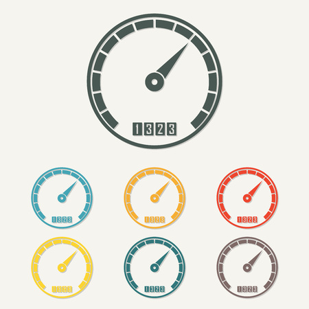 Speedometer icon with arrow. Infographic gauge element. Template for download design. Colorful vector illustration in a flat style.のイラスト素材
