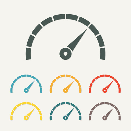 Speedometer icon with arrow. Info-graphic gauge element. Template for download design. Colorful vector illustration in a flat style.のイラスト素材