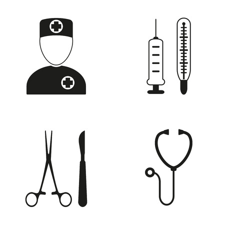 Medical icon set isolated on white background. Surgical instrument. Vector illustration.のイラスト素材