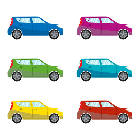 Car set in flat style. Vehicle icons. Colorful vector illustration.のイラスト素材