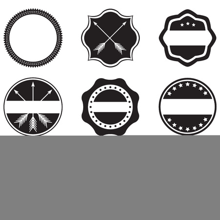 Labels set. Label and badge templates. Collection of retro style emblems, typography, shields, frame, borders, ribbons, banners and stamps. Vector design elements.のイラスト素材