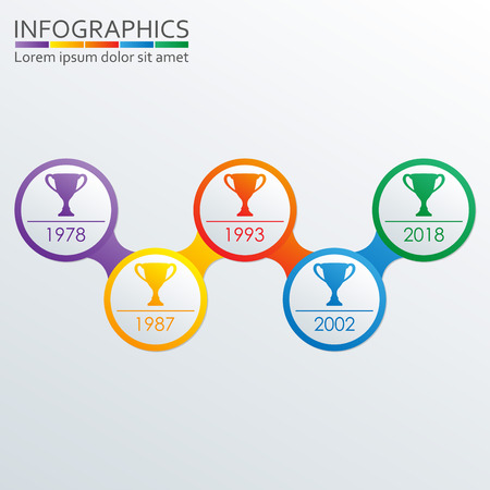 Timeline infographics template with Trophy Cups and rings. Winning cups award. Vector illustration.のイラスト素材