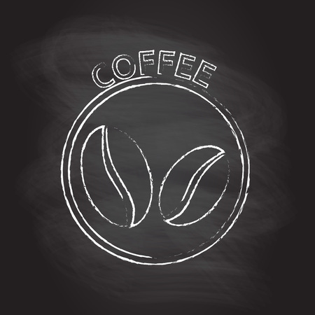 Coffee badge, emblem or label with coffee beans icon isolated on blackboard texture with chalk rubbed background. Vector illustrationのイラスト素材