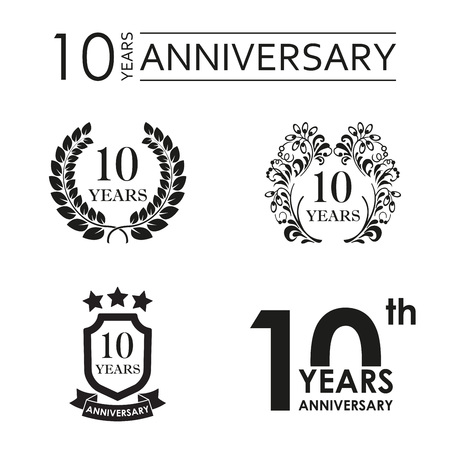 10 years anniversary set. Anniversary icon emblem or label collection. 10 years celebration and congratulation design element. Vector illustration.のイラスト素材