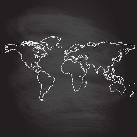 World map outline pattern  isolated on blackboard texture with chalk rubbed background. Vector illustration.のイラスト素材