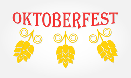 Oktoberfest label or emblem. Beer festival sign with hops icon. Vector illustration.のイラスト素材