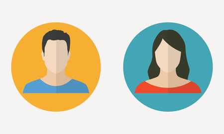 Man and woman avatar profile in flat design. Male and Female face icon. Vector illustration.のイラスト素材