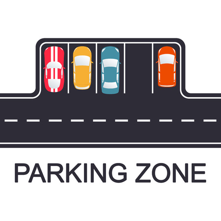 Parking concept. Road with parking places and cars, top view. Vector illustration.のイラスト素材