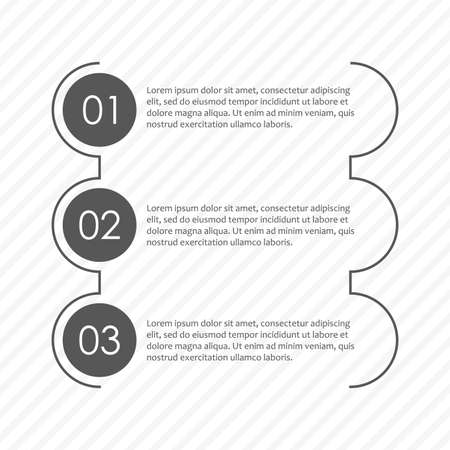Infographics concept with 3 steps, options or levels. Outline chart, scheme, diagram or menu template. Strategy and workflow design elements. Vector illustration.のイラスト素材