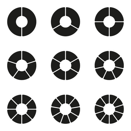 Circular diagram set. Pie chart template. Circle infographics concept with 2,3,4,5,6,7,8,9,10 steps, parts, levels or options isolated on white background. Vector illustration.のイラスト素材