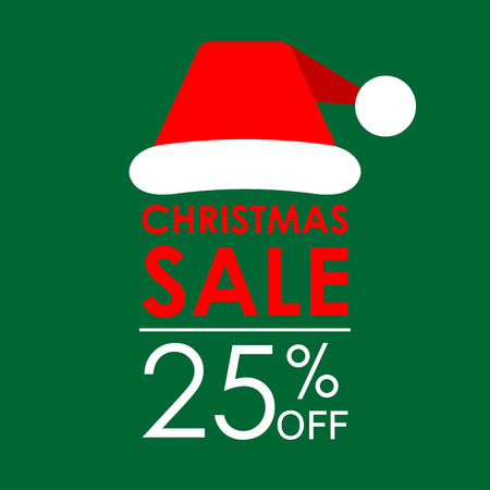 25% off sale. Christmas sale banner and discount design template with Santa Claus hat. Vector illustration.のイラスト素材